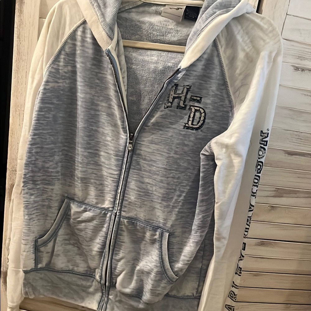 Harley-Davidson Gray and Cream Zip-Up Hoodie